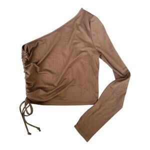 Hearts and Hips Brown Ruched Side Tee | Women’s Stylish Asymmetrical Top